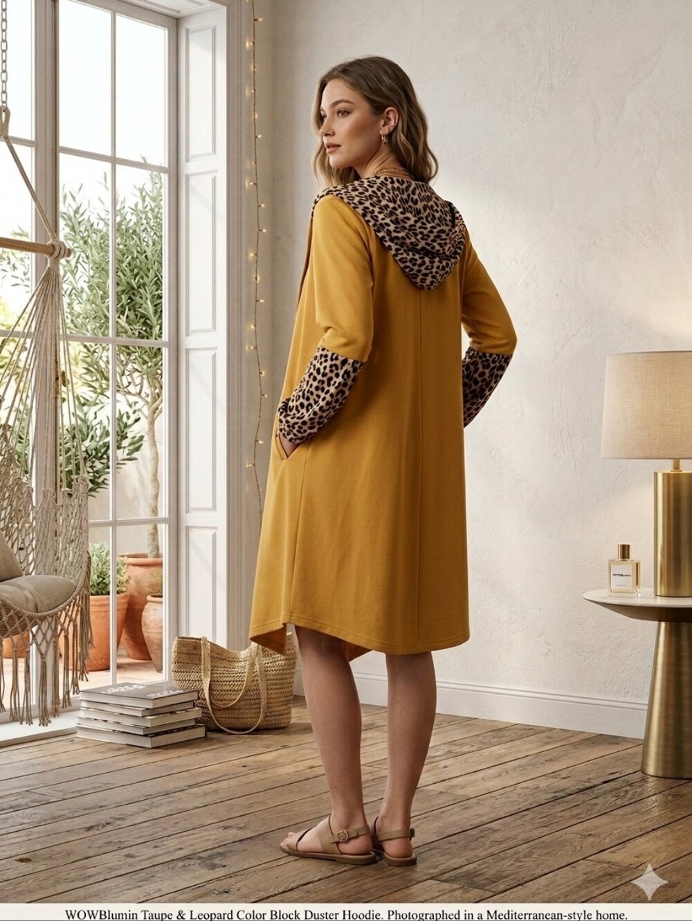 WOWBlumin Taupe and Leopard Color Block Duster😎 hoodie for cold night in summer